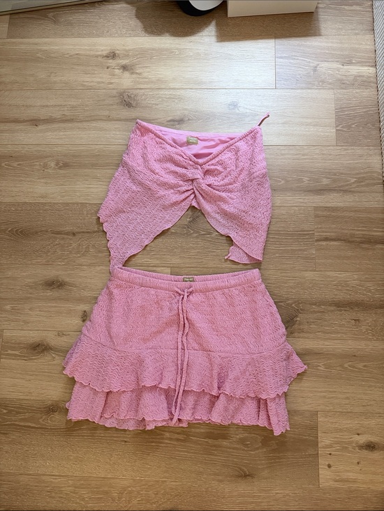 Free People Dresses & Skirts - Free People Pink Ruffle Tiered Mini Skirt Set